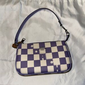 Coach Purple and Cream Checkered Shoulder Bag